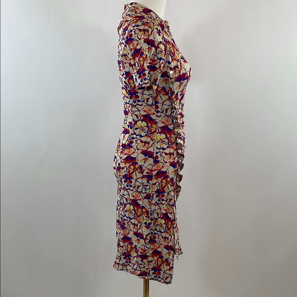 Rabanne Floral Ruched Mini Short-Sleeve Dress, EU 36 - Picture 9 of 13